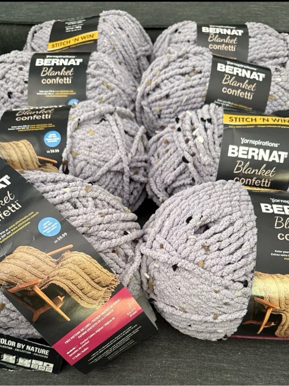 Lot of 8 Bernat Blanket Confetti Chunky Yarn Purple Confetti 10.5oz